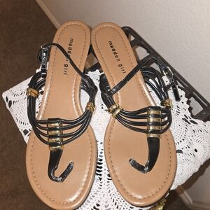 Madden Girl Black and Gold Women's Sandals